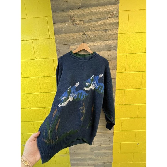 VTG 80s 90s Sweater Graphix Duck Hunt Pixelated Acrylic Sweater Size XL - Picture 4 of 6